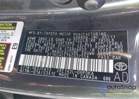 2011 Toyota Matrix из США, поврежденный, VIN 2T1KU4EE7BC627554